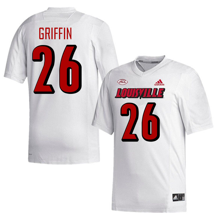 Men #26 M.J. Griffin Louisville Cardinals College Football Jerseys Stitched-White